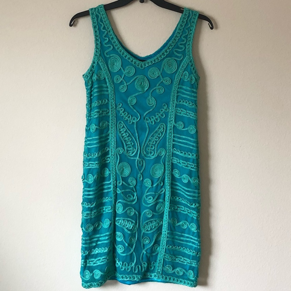 T & W designs blue turquoise lace dress